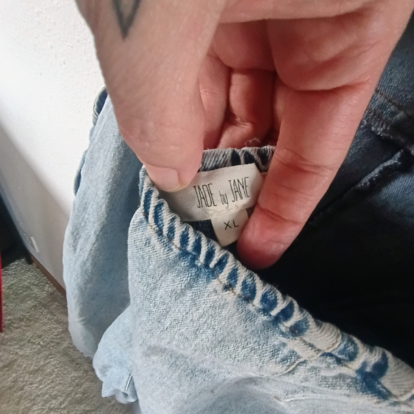 Jade By Jane Denim Jumpsuit XL Wide Leg Open Back Boho Cottagecore - Picture 7 of 13